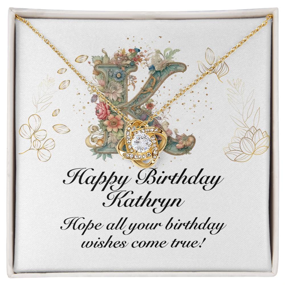 Happy Birthday Kathryn v01 - 18K Yellow Gold Finish Love Knot Necklace
