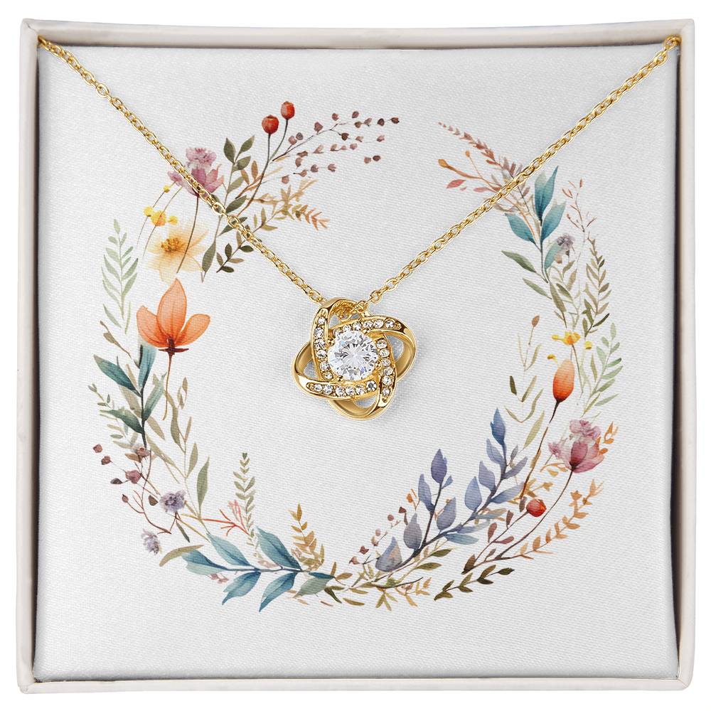 Boho Flowers Wreath Watercolor 16 - 18K Yellow Gold Finish Love Knot Necklace