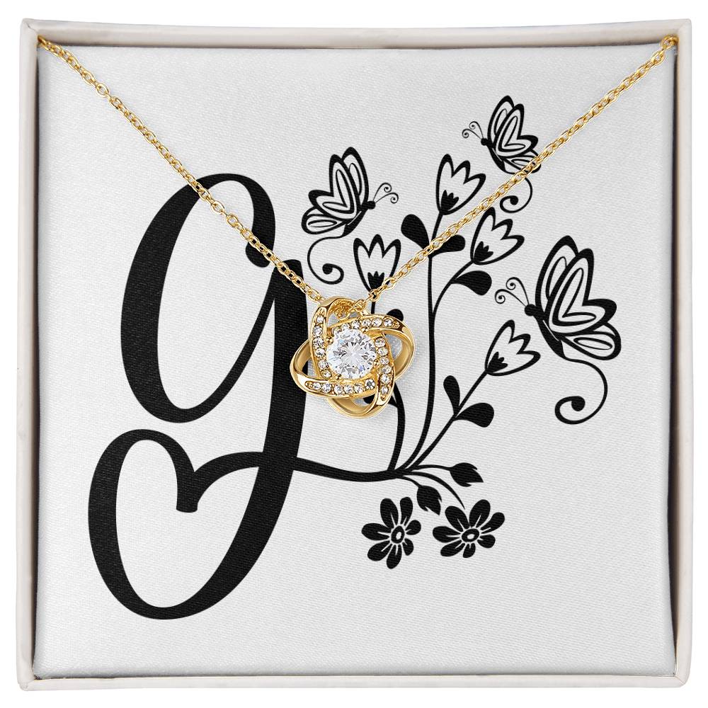 Botanical Monogram G - 18K Yellow Gold Finish Love Knot Necklace