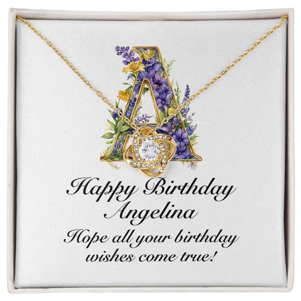 Happy Birthday Angelina v02 - 18K Yellow Gold Finish Love Knot Necklace