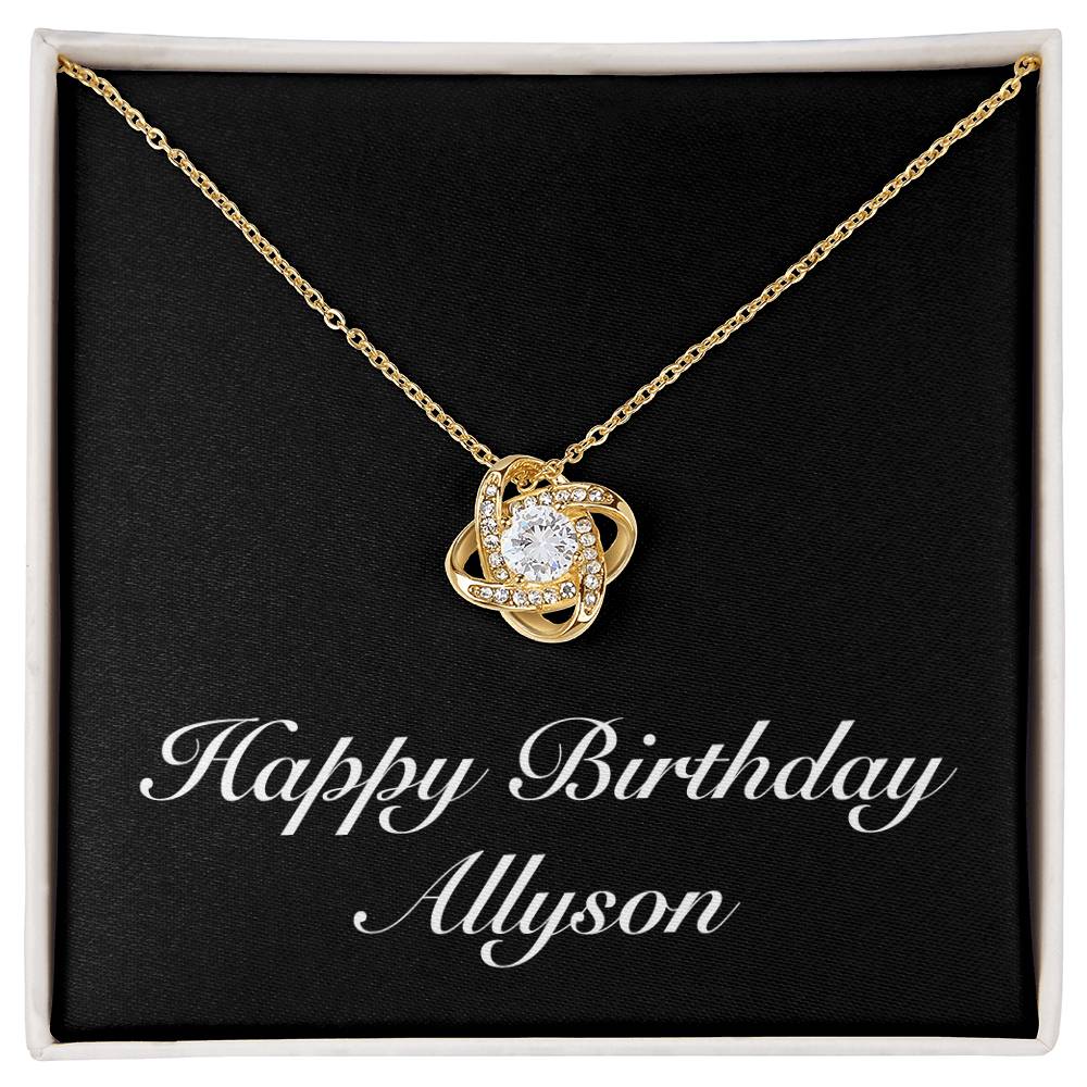 Happy Birthday Allyson v2 - 18K Yellow Gold Finish Love Knot Necklace