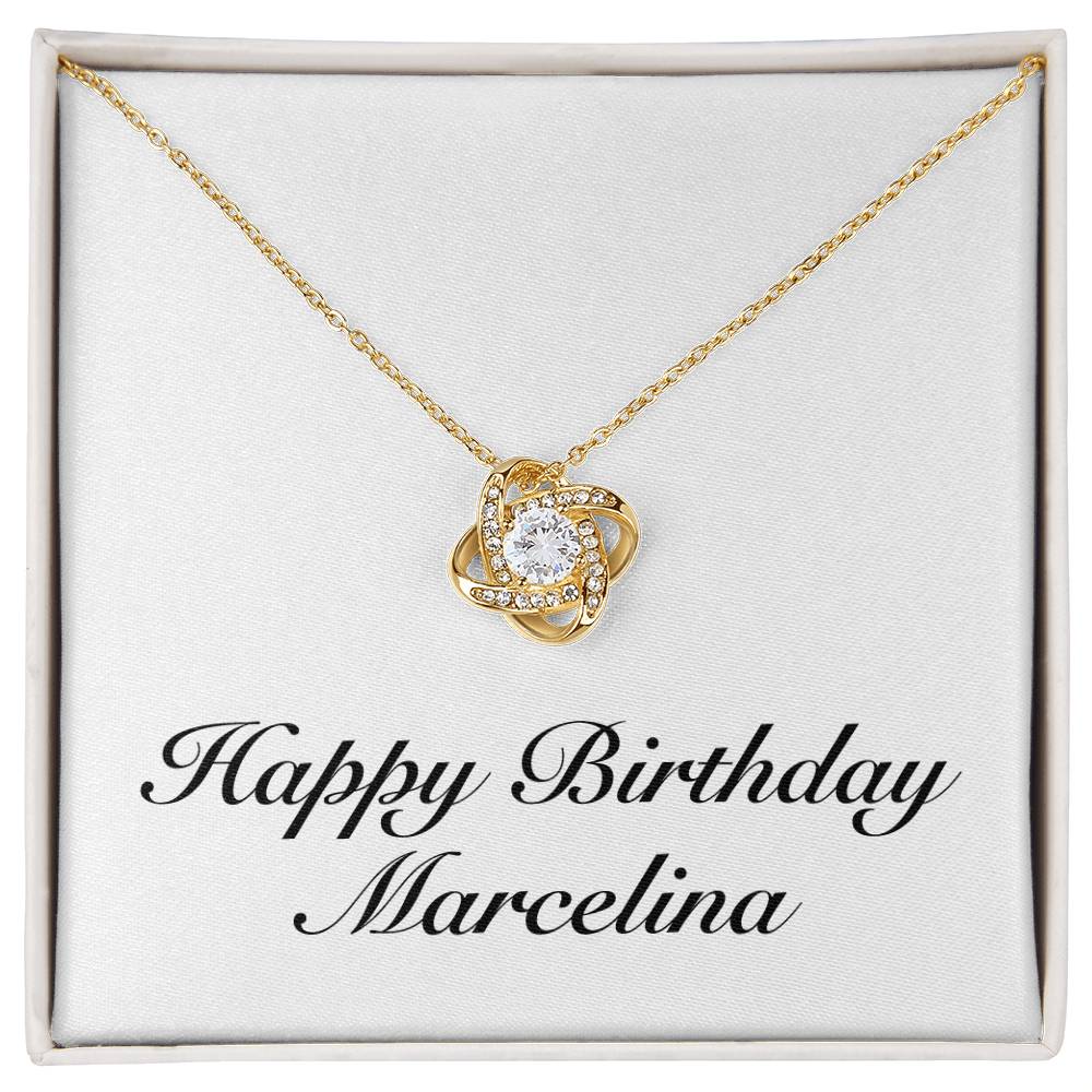 Happy Birthday Marcelina - 18K Yellow Gold Finish Love Knot Necklace