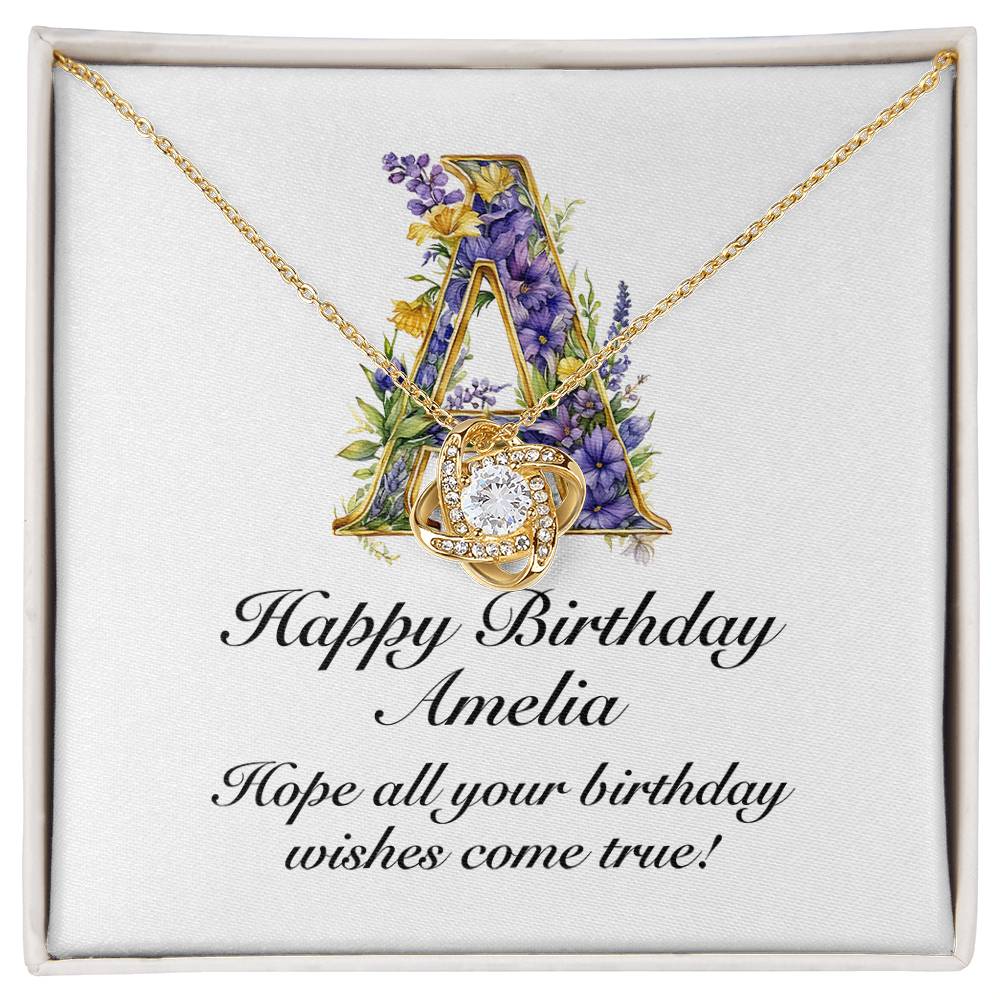 Happy Birthday Amelia v02 - 18K Yellow Gold Finish Love Knot Necklace