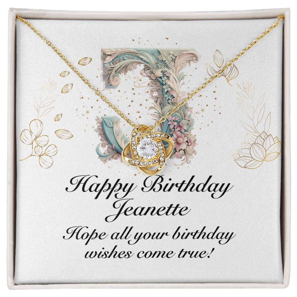 Happy Birthday Jeanette v01 - 18K Yellow Gold Finish Love Knot Necklace