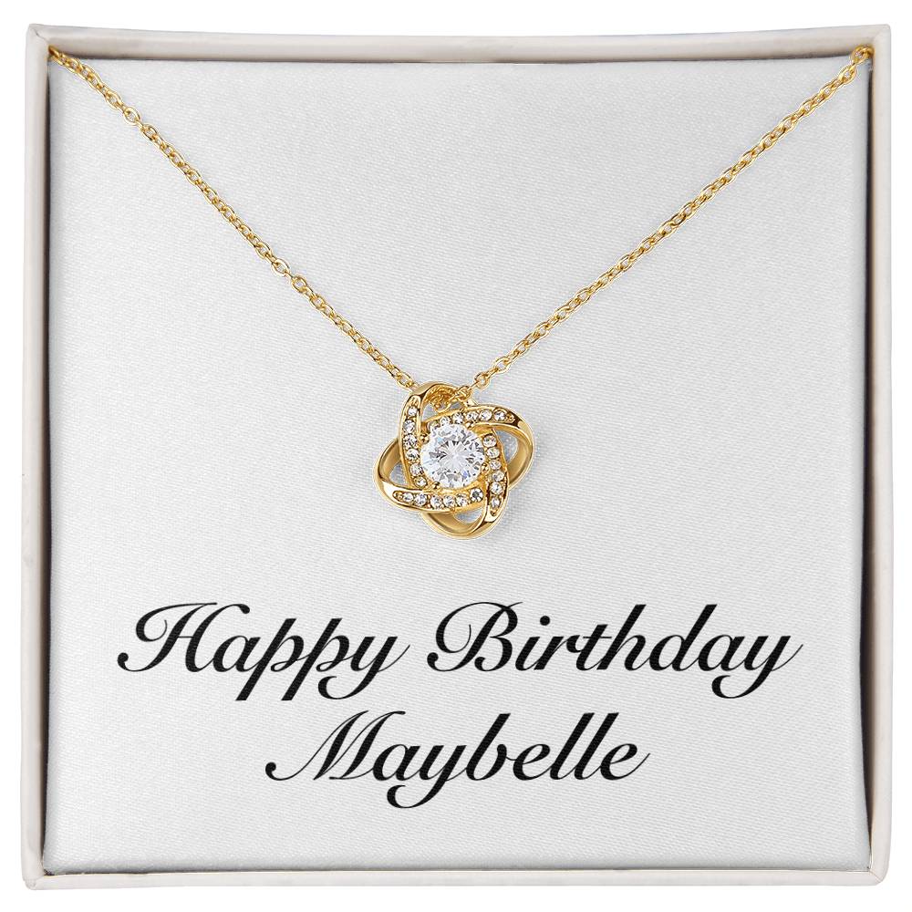 Happy Birthday Maybelle - 18K Yellow Gold Finish Love Knot Necklace