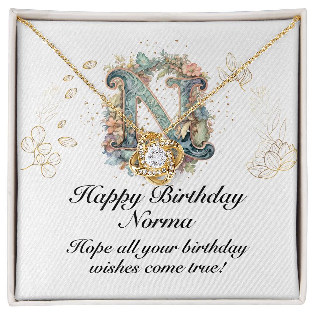 Happy Birthday Norma v01 - 18K Yellow Gold Finish Love Knot Necklace
