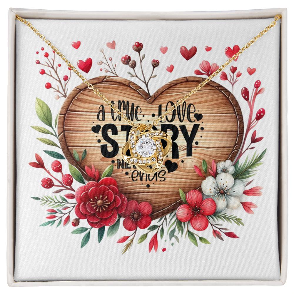 A True Love Story Never Ends - 18K Yellow Gold Finish Love Knot Necklace