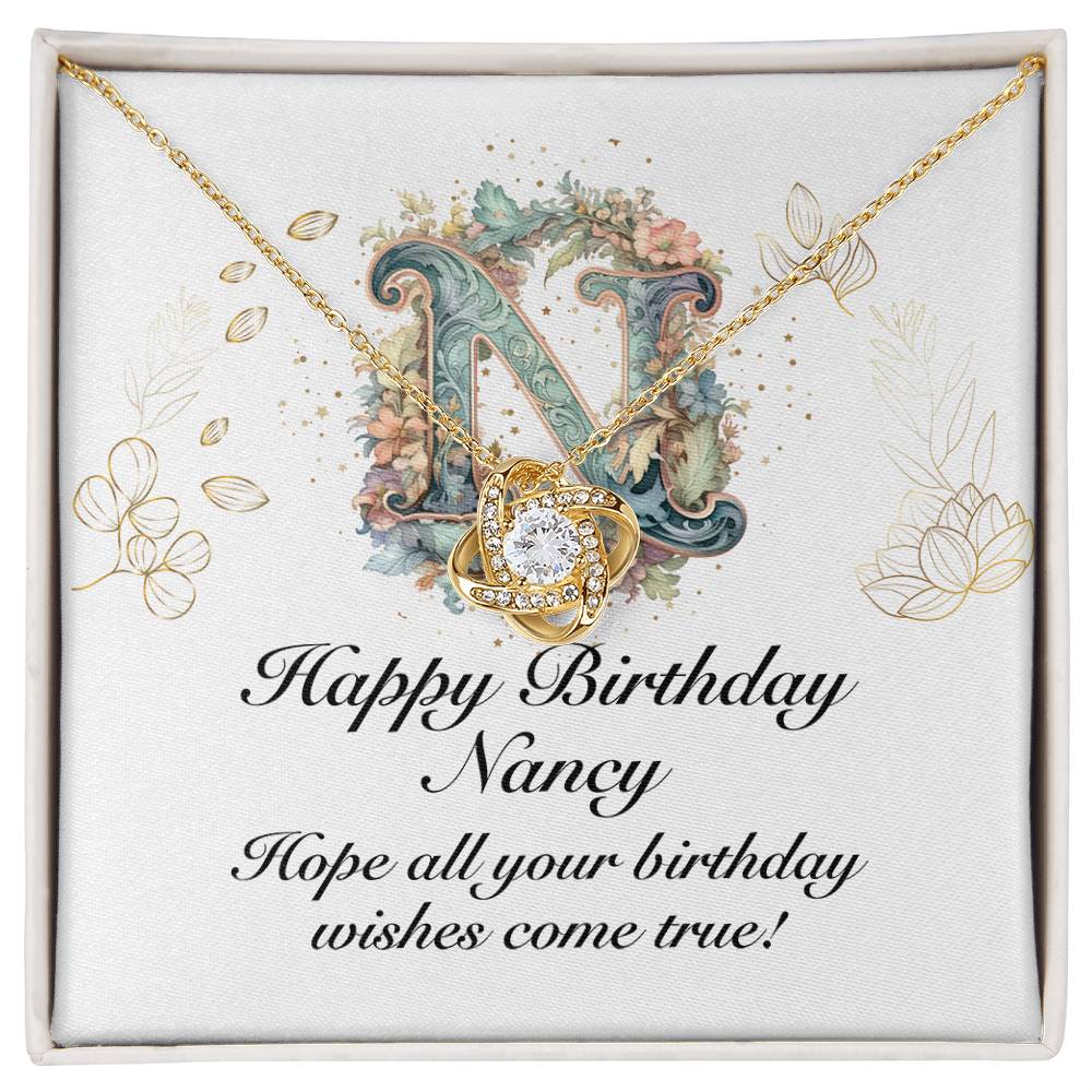 Happy Birthday Nancy v01 - 18K Yellow Gold Finish Love Knot Necklace