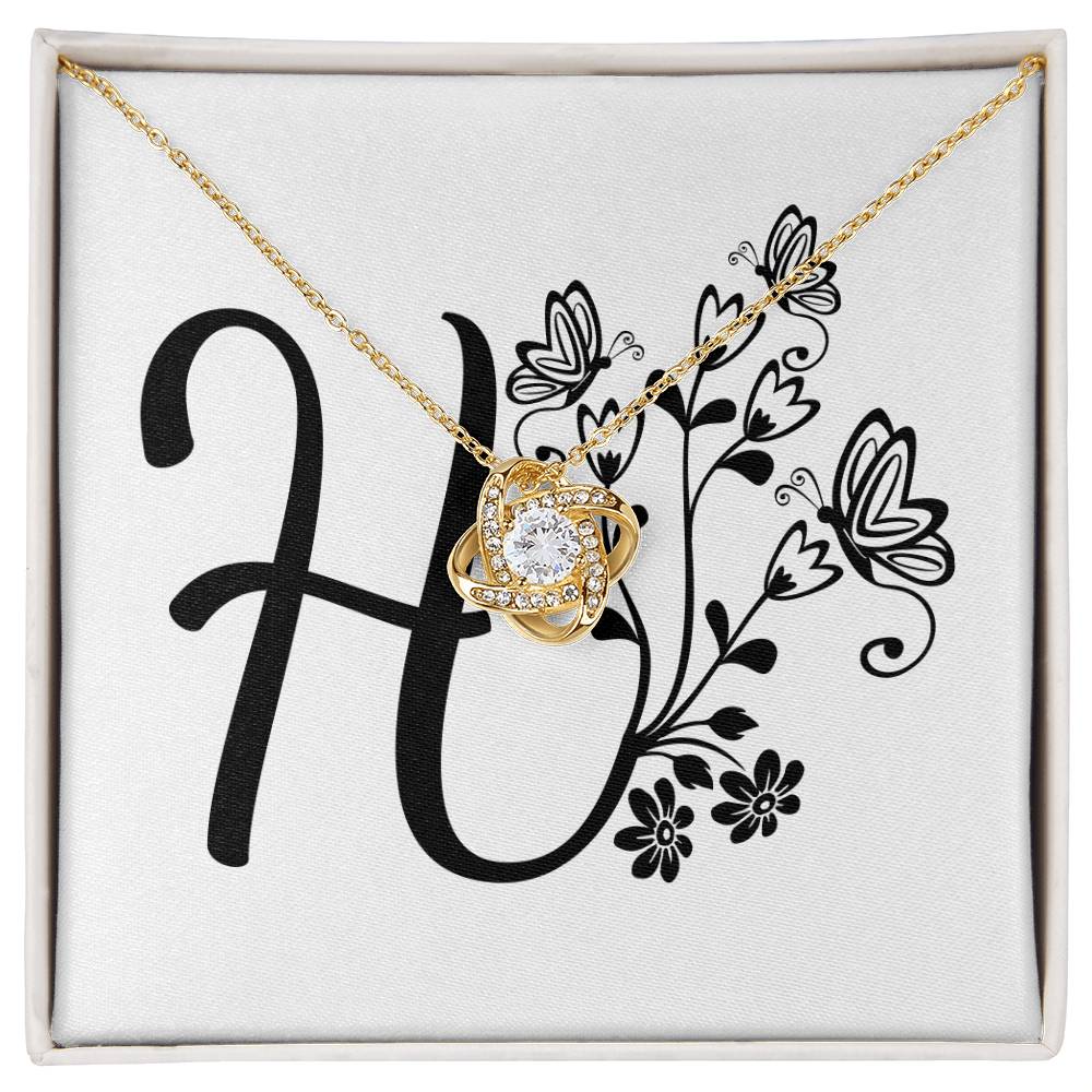 Botanical Monogram H - 18K Yellow Gold Finish Love Knot Necklace