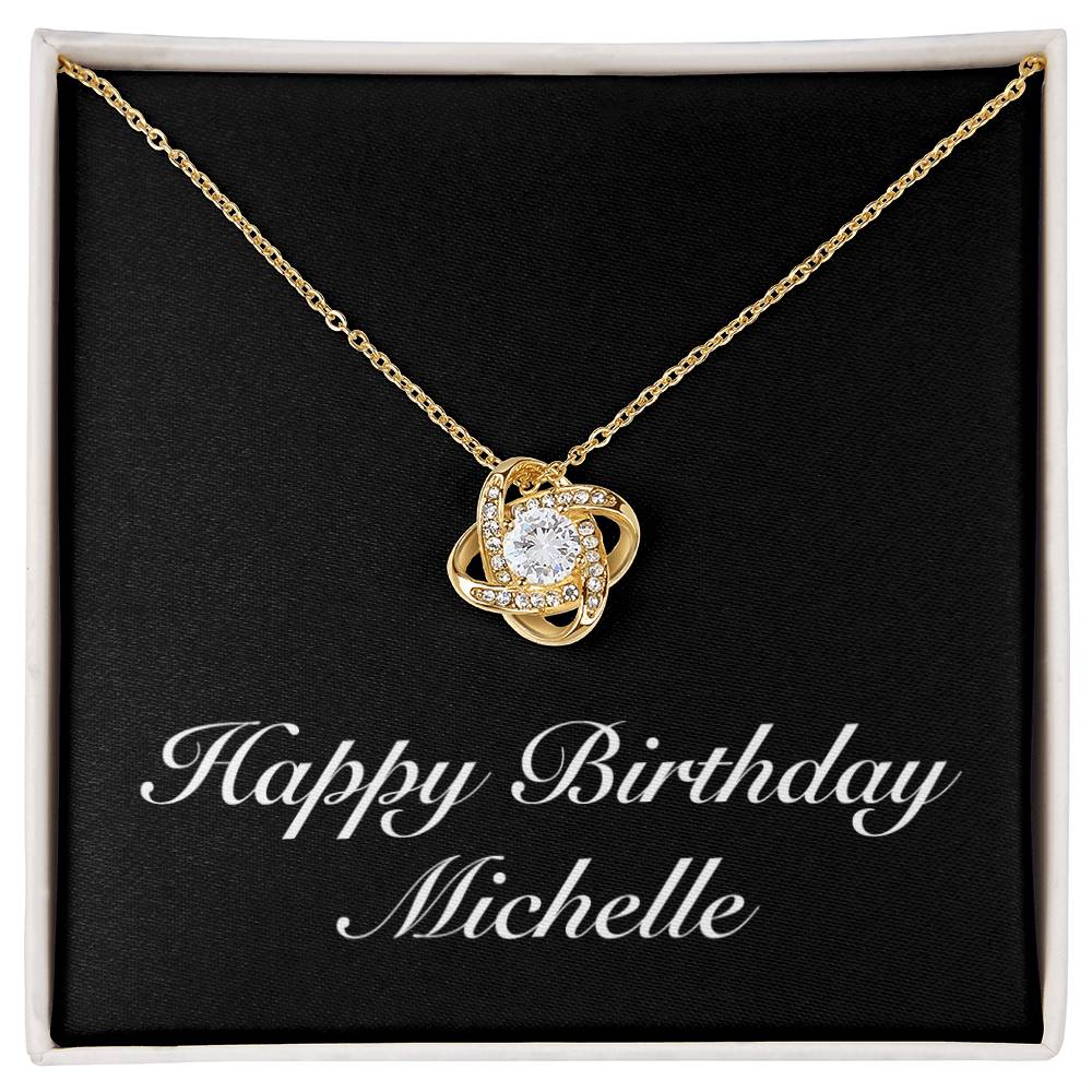 Happy Birthday Michelle v2 - 18K Yellow Gold Finish Love Knot Necklace