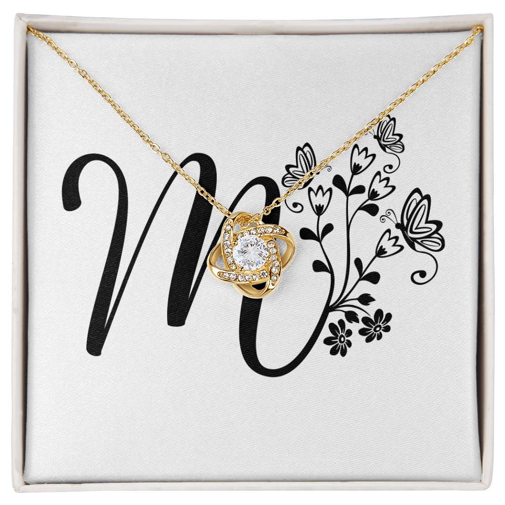 Botanical Monogram M - 18K Yellow Gold Finish Love Knot Necklace