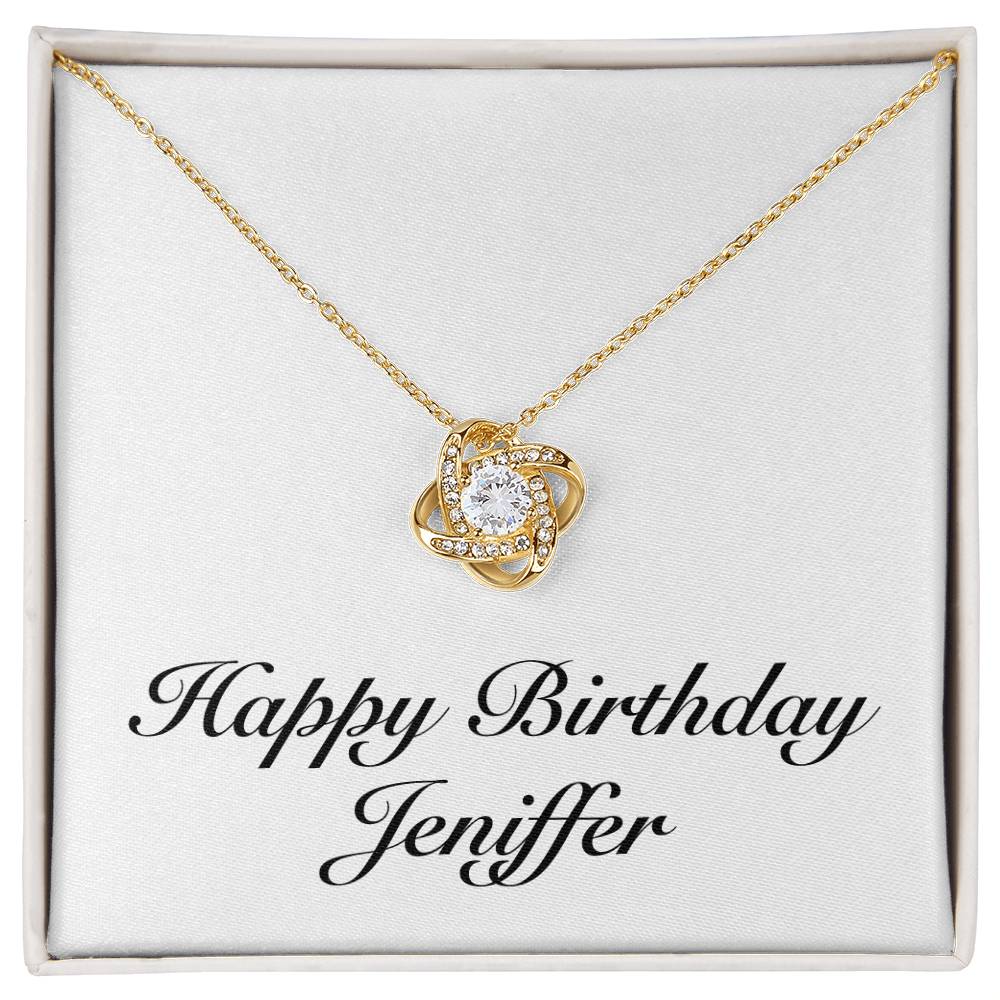 Happy Birthday Jeniffer - 18K Yellow Gold Finish Love Knot Necklace