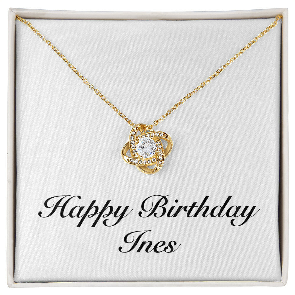 Happy Birthday Ines - 18K Yellow Gold Finish Love Knot Necklace