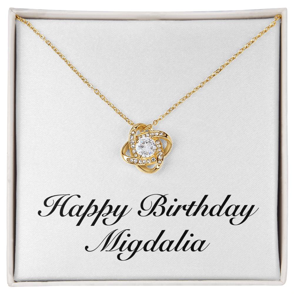 Happy Birthday Migdalia - 18K Yellow Gold Finish Love Knot Necklace