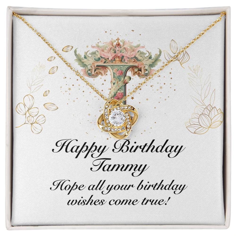 Happy Birthday Tammy v01 - 18K Yellow Gold Finish Love Knot Necklace