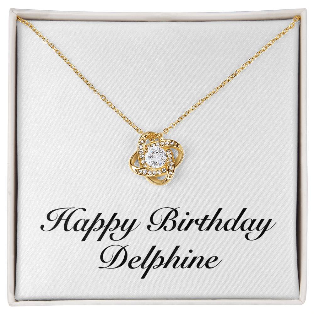 Happy Birthday Delphine - 18K Yellow Gold Finish Love Knot Necklace