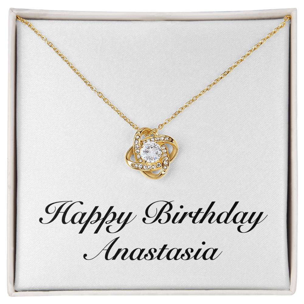 Happy Birthday Anastasia - 18K Yellow Gold Finish Love Knot Necklace