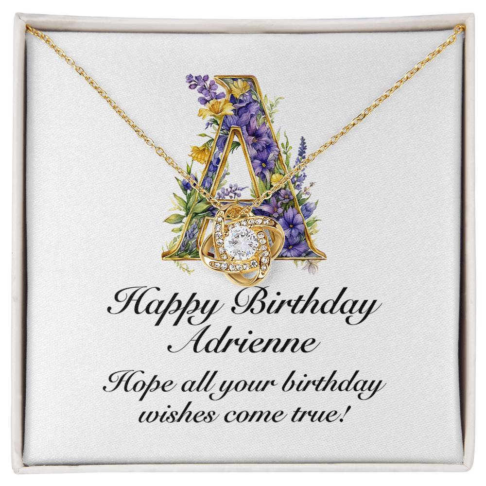 Happy Birthday Adrienne v02 - 18K Yellow Gold Finish Love Knot Necklace