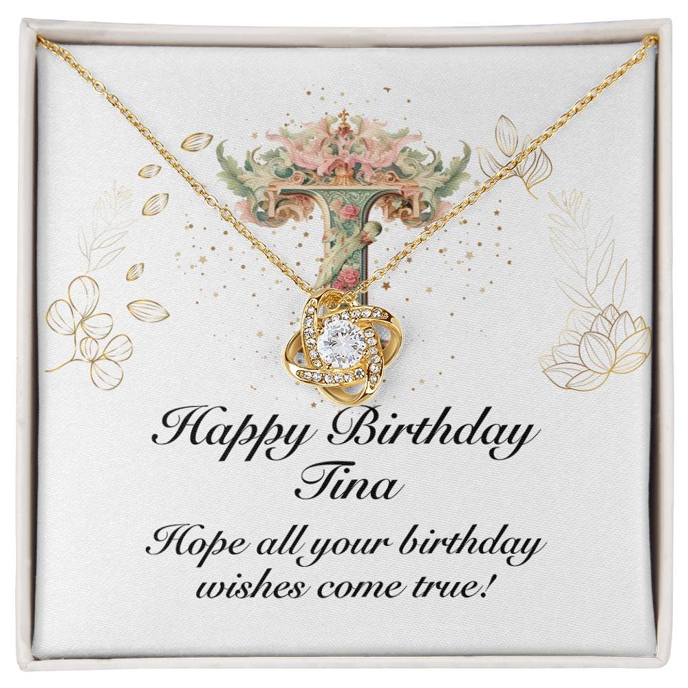 Happy Birthday Tina v01 - 18K Yellow Gold Finish Love Knot Necklace