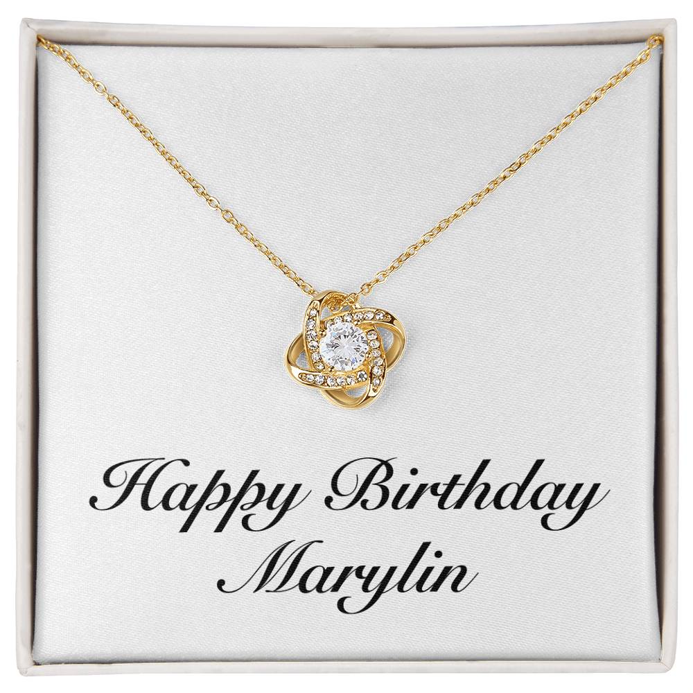 Happy Birthday Marylin - 18K Yellow Gold Finish Love Knot Necklace