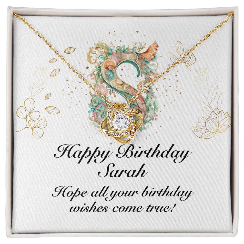 Happy Birthday Sarah v01 - 18K Yellow Gold Finish Love Knot Necklace