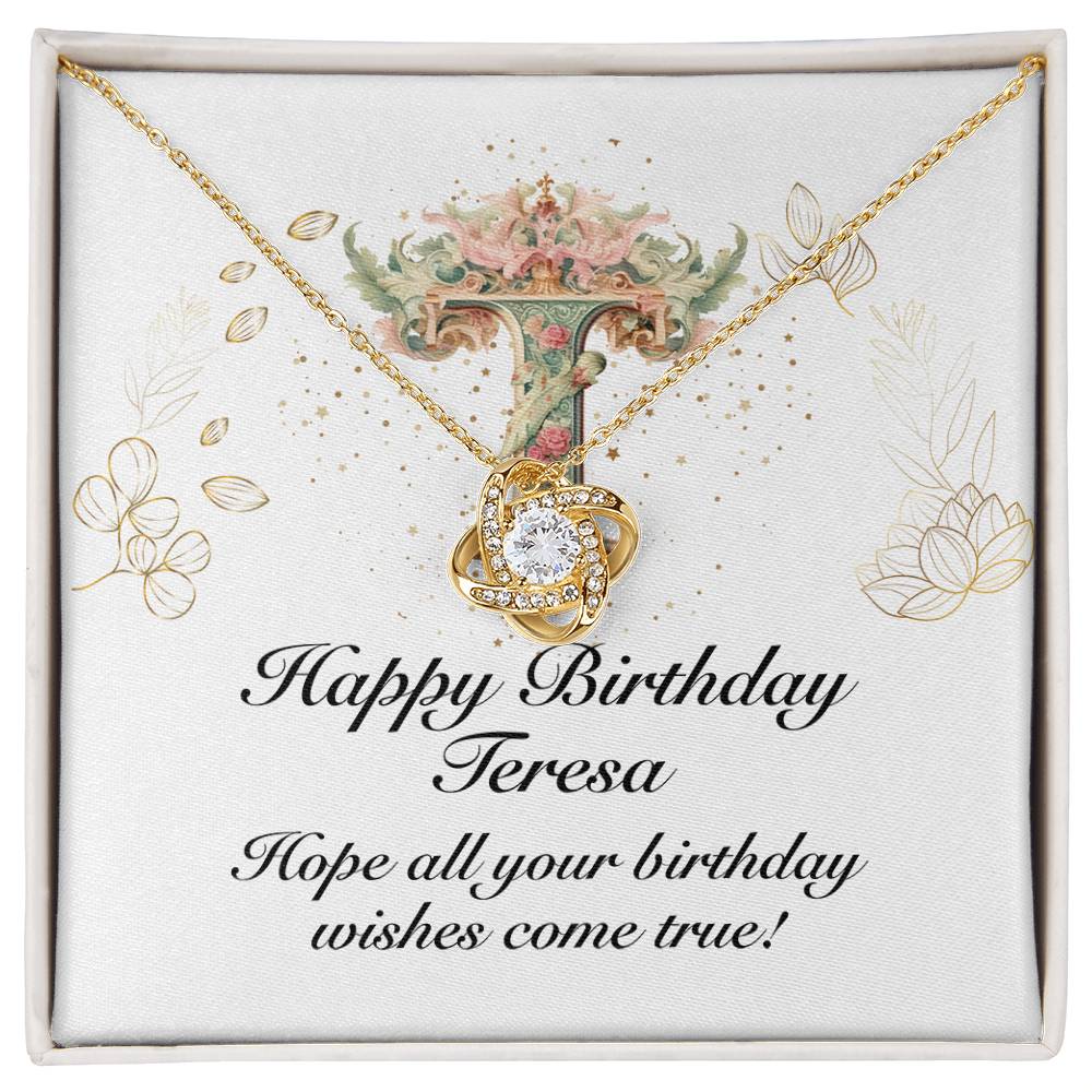 Happy Birthday Teresa v01 - 18K Yellow Gold Finish Love Knot Necklace