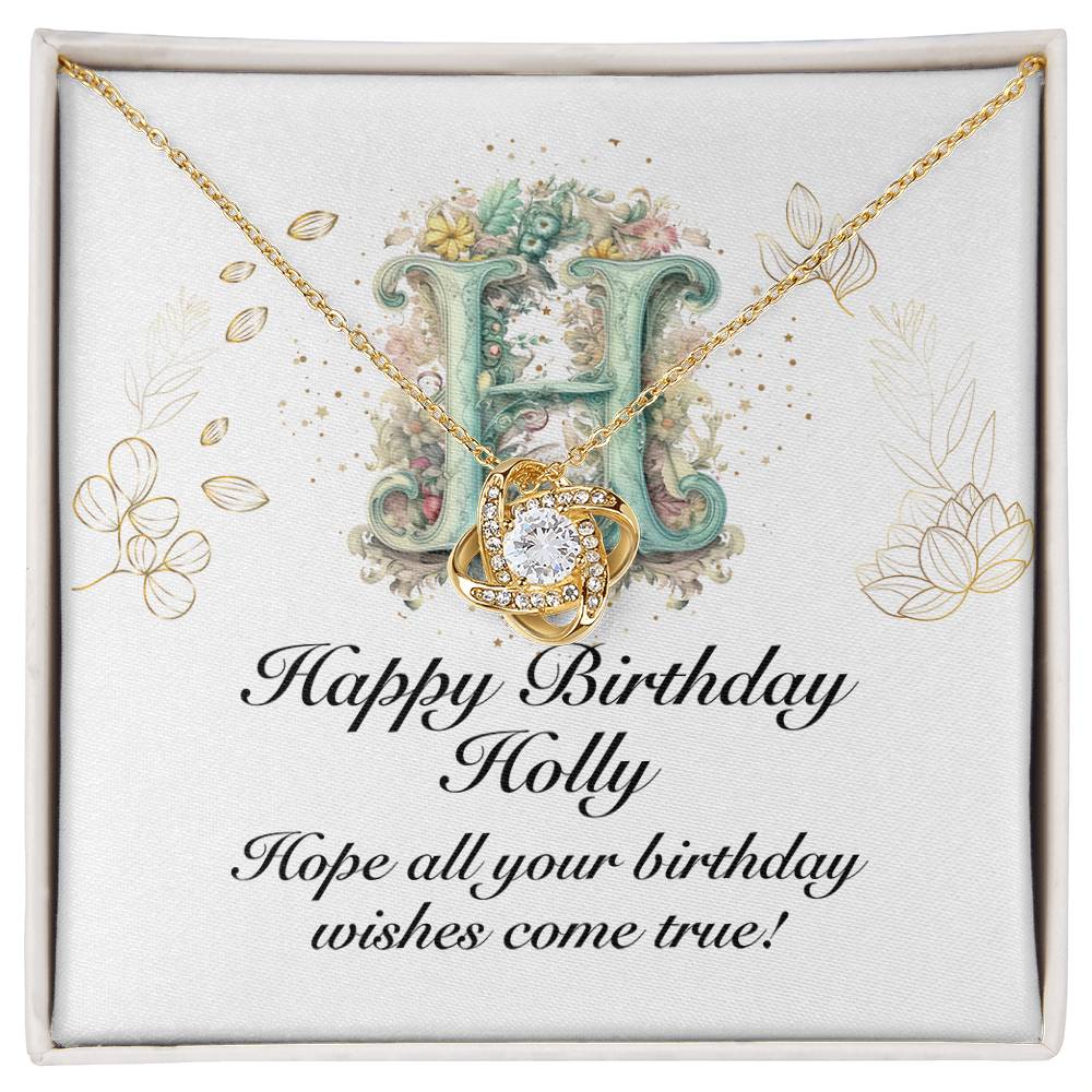 Happy Birthday Holly v01 - 18K Yellow Gold Finish Love Knot Necklace