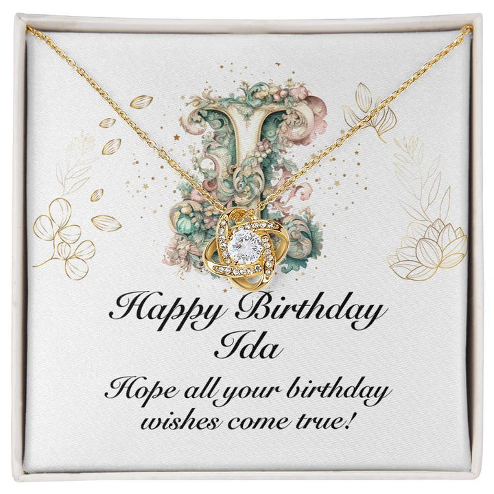 Happy Birthday Ida v01 - 18K Yellow Gold Finish Love Knot Necklace - Unique  Gifts Store