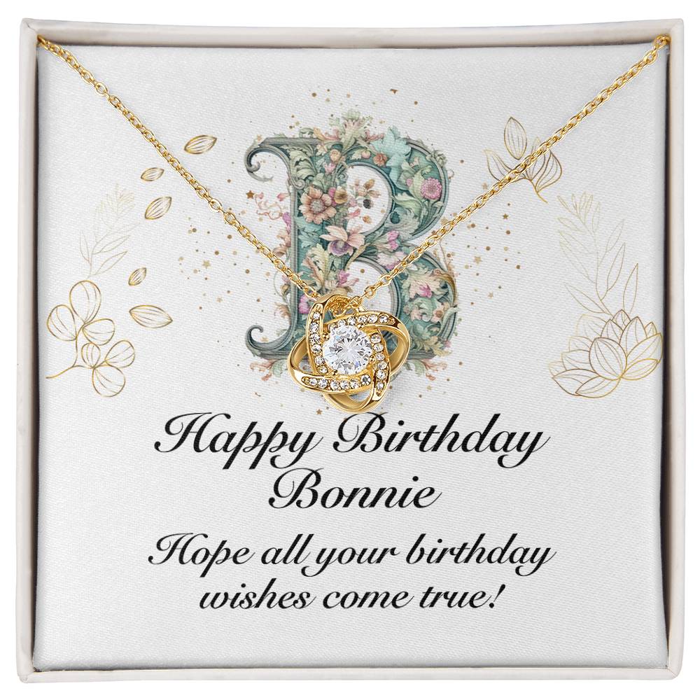 Happy Birthday Bonnie v01 - 18K Yellow Gold Finish Love Knot Necklace