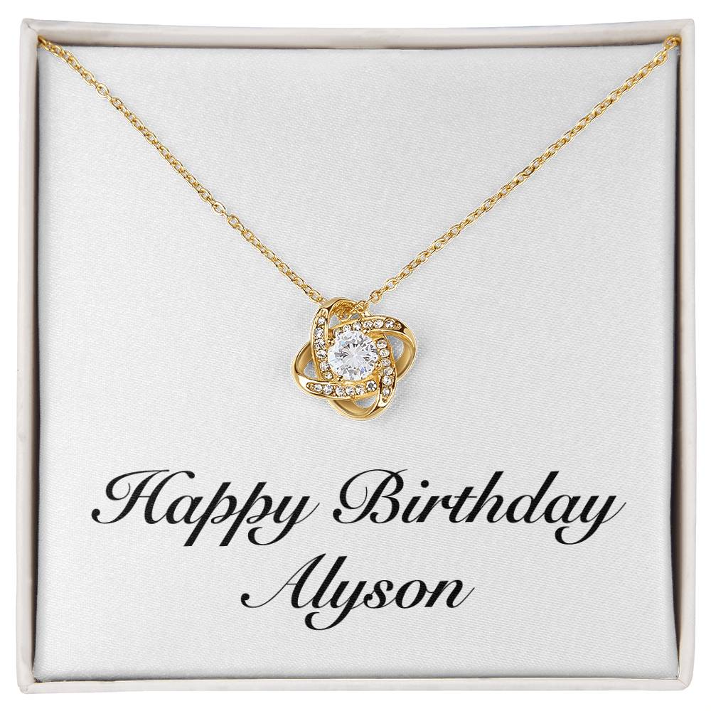 Happy Birthday Alyson - 18K Yellow Gold Finish Love Knot Necklace