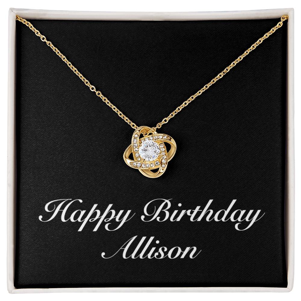 Happy Birthday Allison v2 - 18K Yellow Gold Finish Love Knot Necklace