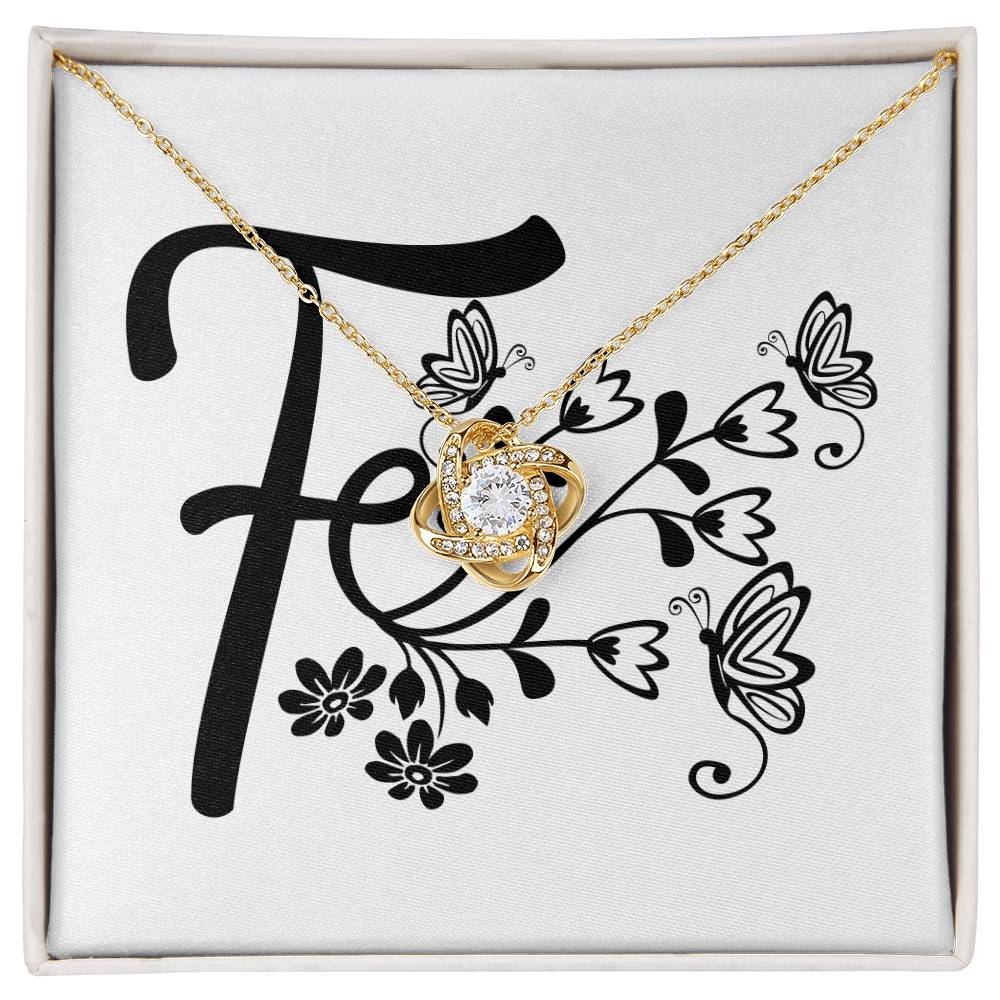 Botanical Monogram F - 18K Yellow Gold Finish Love Knot Necklace