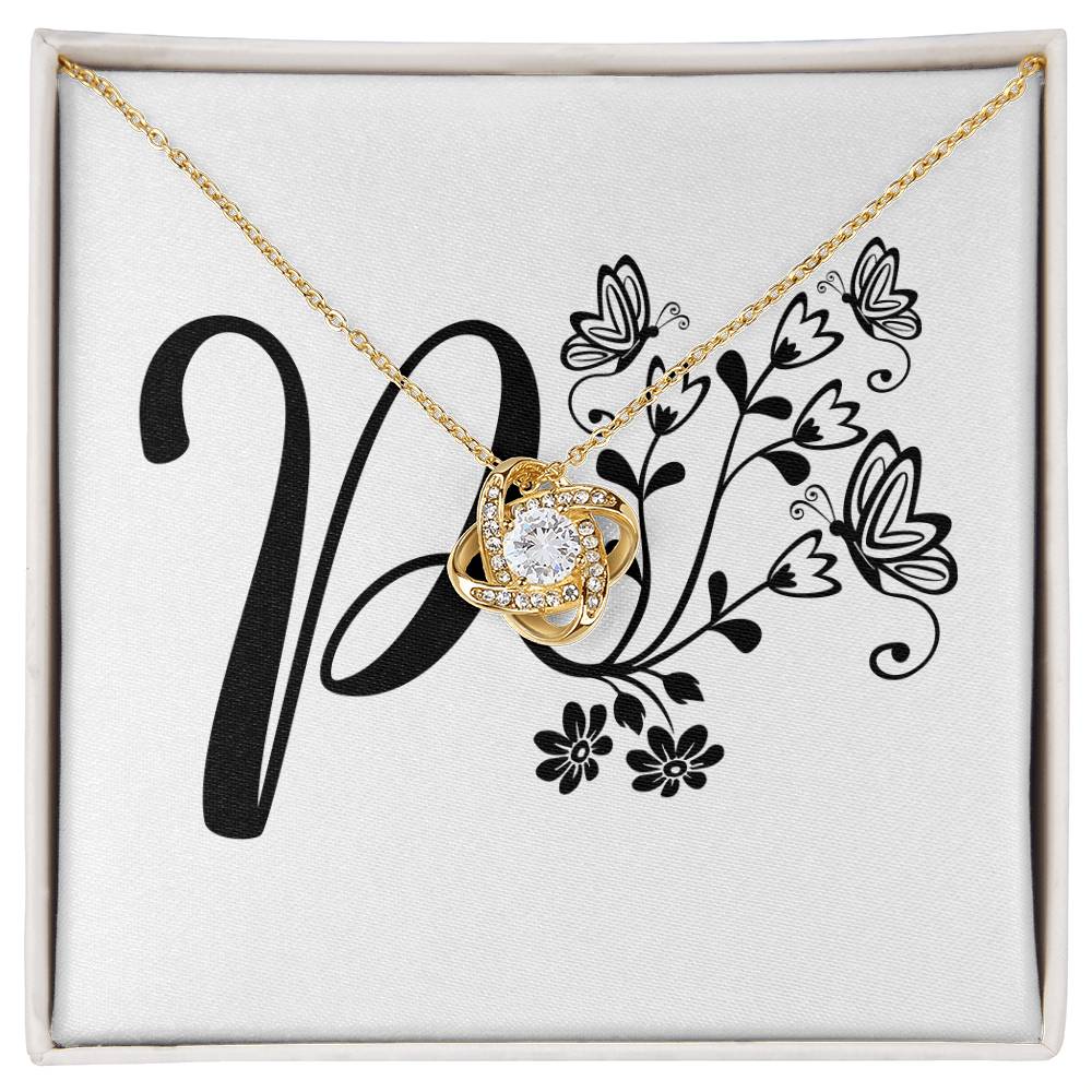 Botanical Monogram P - 18K Yellow Gold Finish Love Knot Necklace