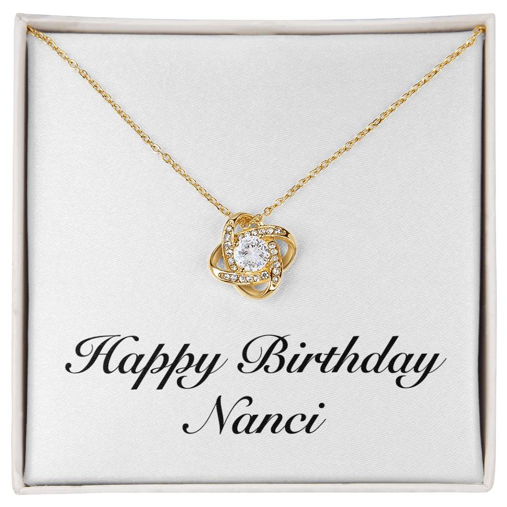 Happy Birthday Nanci - 18K Yellow Gold Finish Love Knot Necklace