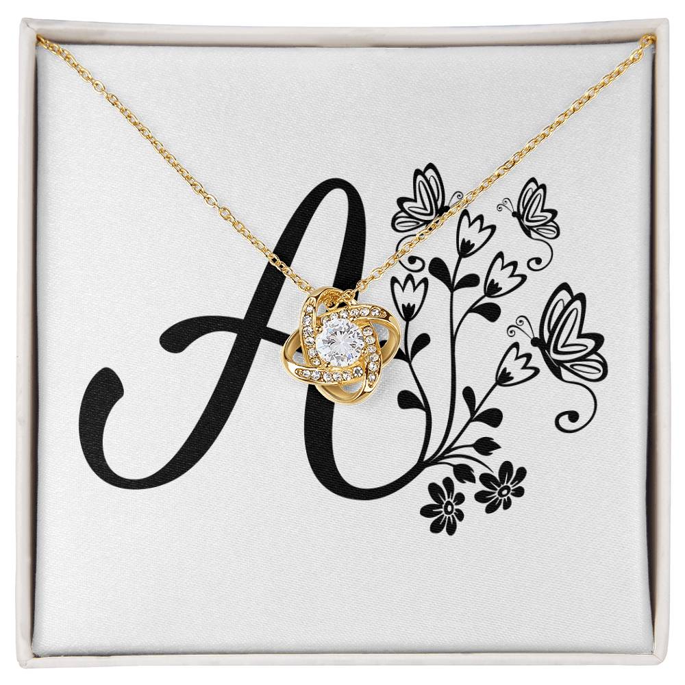 Botanical Monogram A - 18K Yellow Gold Finish Love Knot Necklace