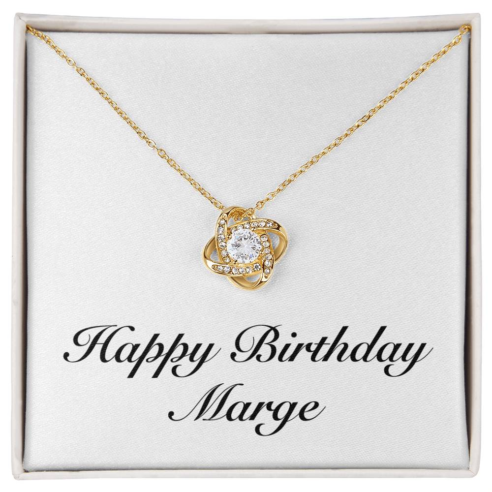 Happy Birthday Marge - 18K Yellow Gold Finish Love Knot Necklace