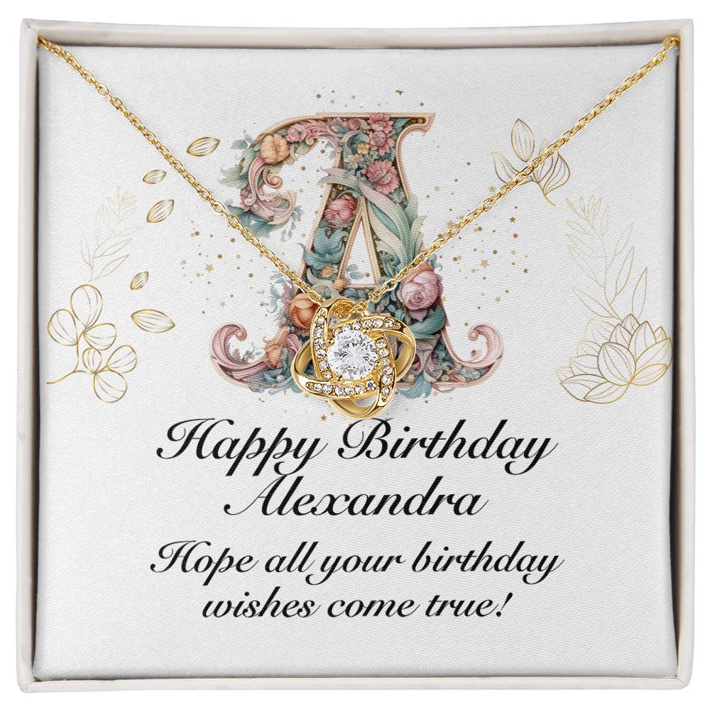 Happy Birthday Alexandra v01 - 18K Yellow Gold Finish Love Knot Necklace