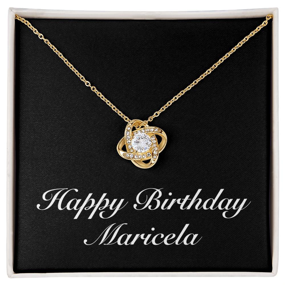 Happy Birthday Maricela v2 - 18K Yellow Gold Finish Love Knot Necklace