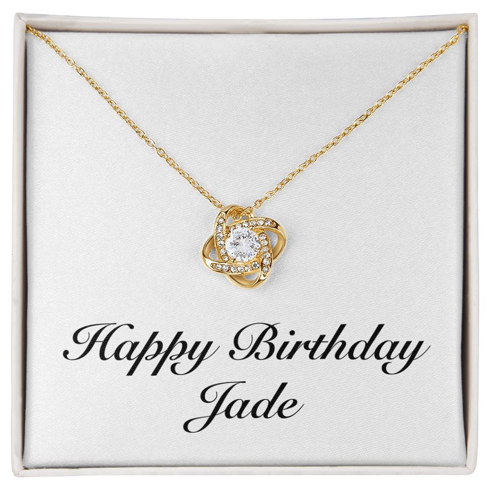 Happy Birthday Jade - 18K Yellow Gold Finish Love Knot Necklace