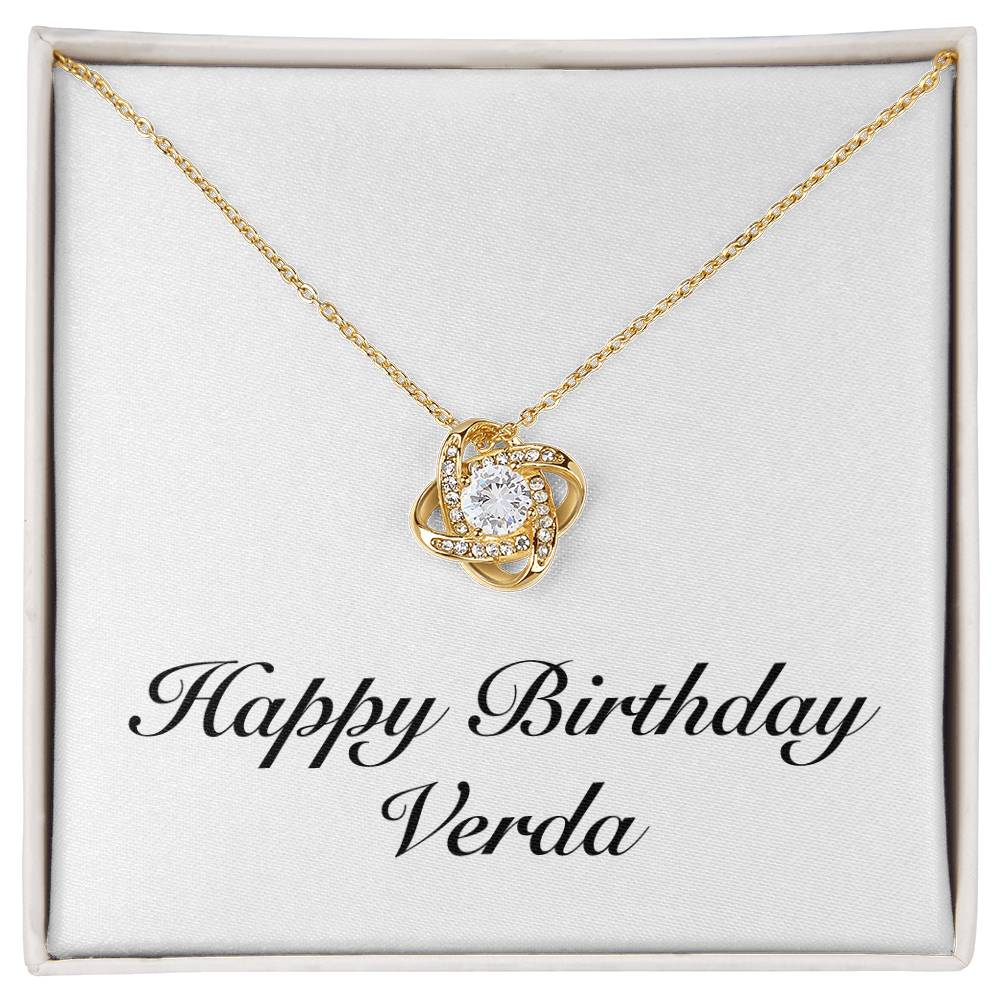 Happy Birthday Verda - 18K Yellow Gold Finish Love Knot Necklace