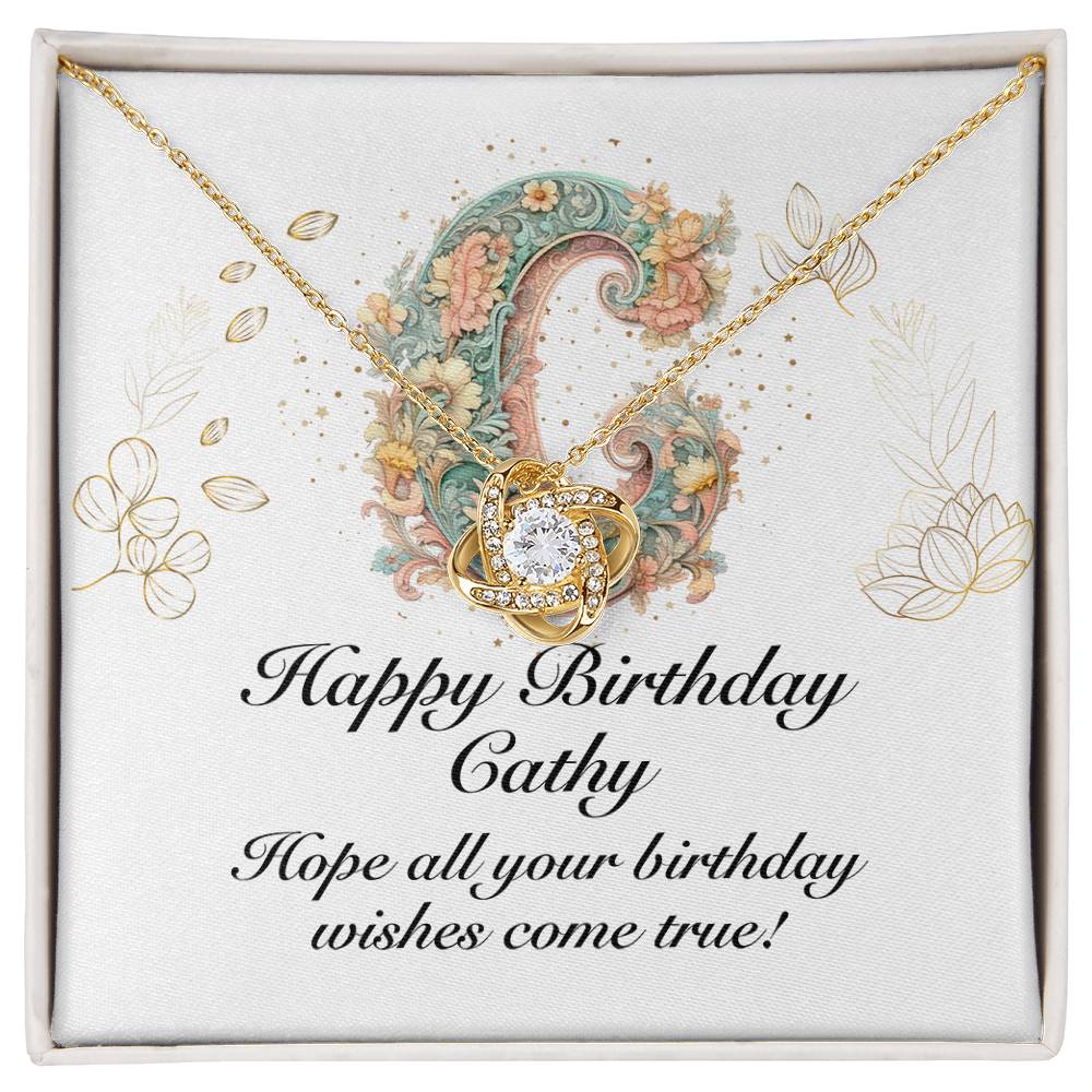 Happy Birthday Cathy v01 - 18K Yellow Gold Finish Love Knot Necklace