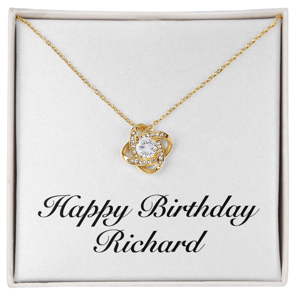 Happy Birthday Richard - 18K Yellow Gold Finish Love Knot Necklace