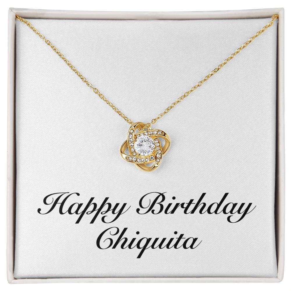 Happy Birthday Chiquita - 18K Yellow Gold Finish Love Knot Necklace