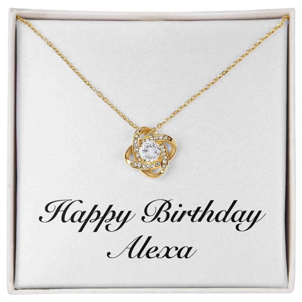 Happy Birthday Alexa - 18K Yellow Gold Finish Love Knot Necklace