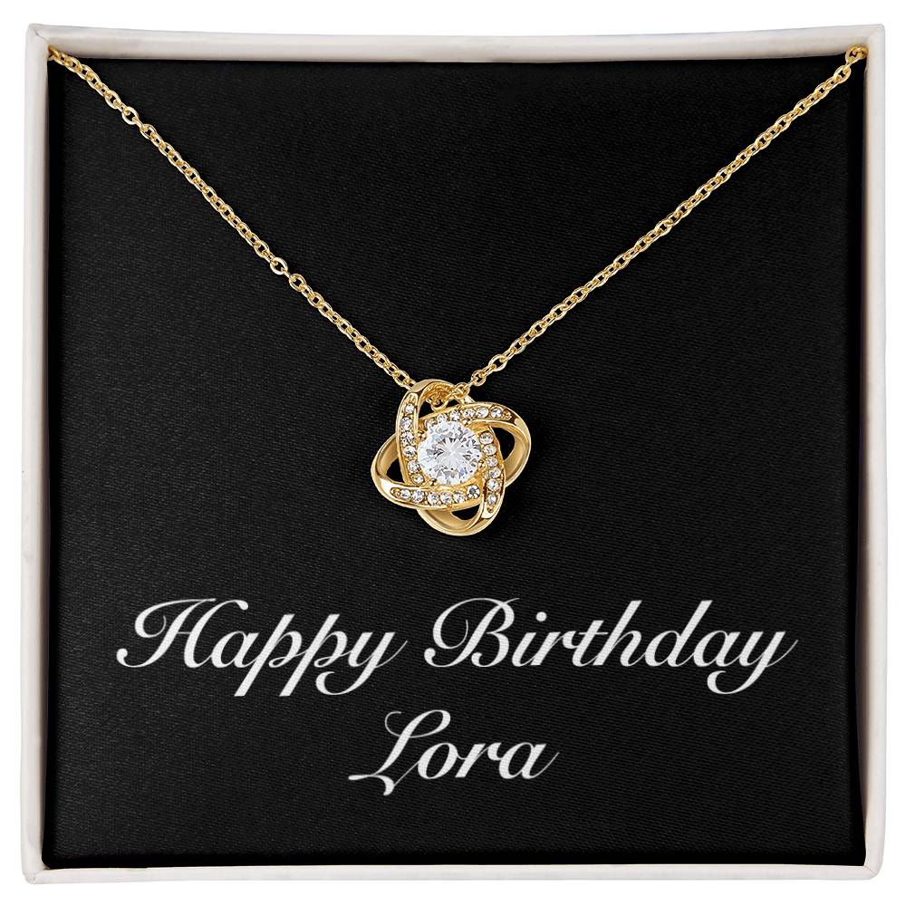 Happy Birthday Lora v2 - 18K Yellow Gold Finish Love Knot Necklace