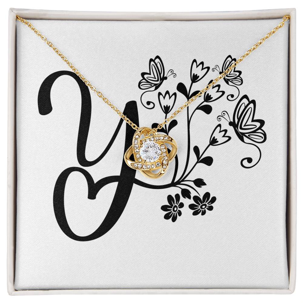 Botanical Monogram Y - 18K Yellow Gold Finish Love Knot Necklace