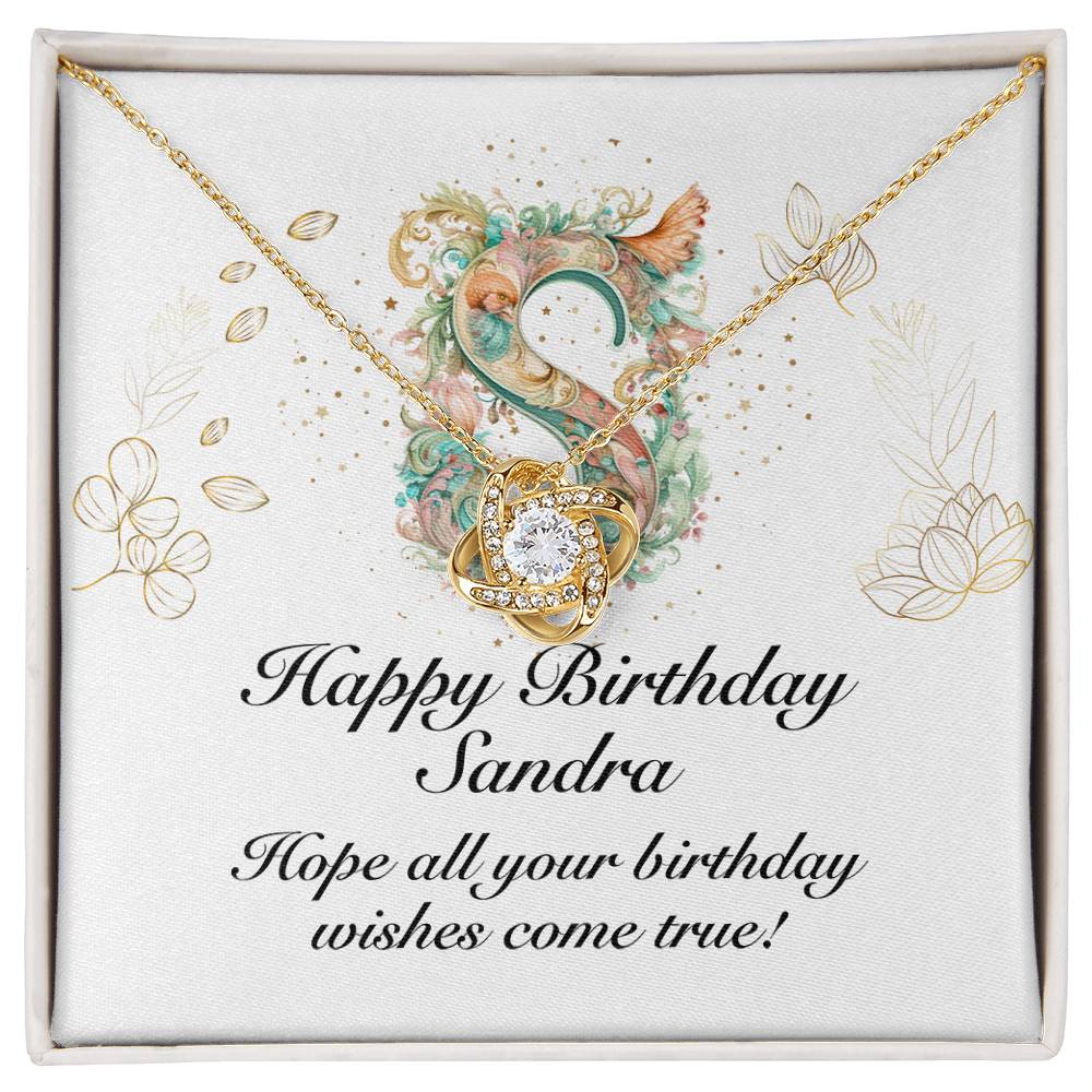 Happy Birthday Sandra v01 - 18K Yellow Gold Finish Love Knot Necklace