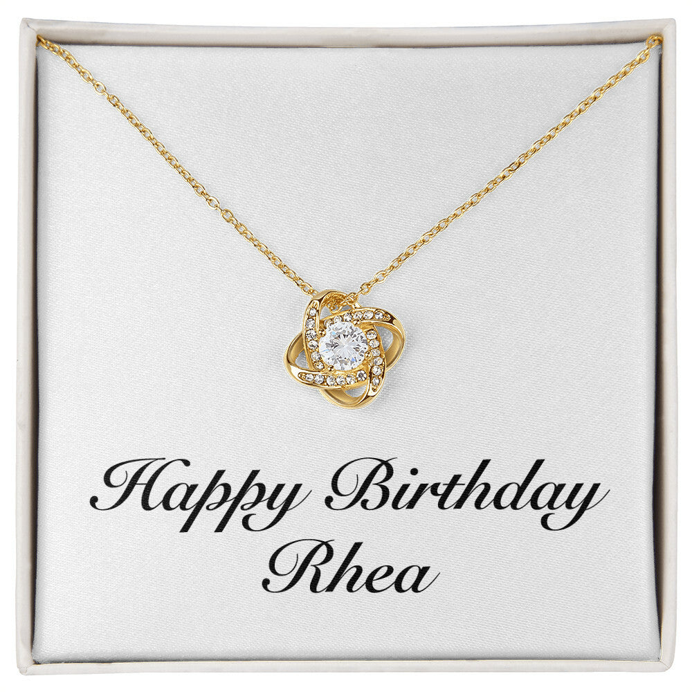 Happy Birthday Rhea - 18K Yellow Gold Finish Love Knot Necklace