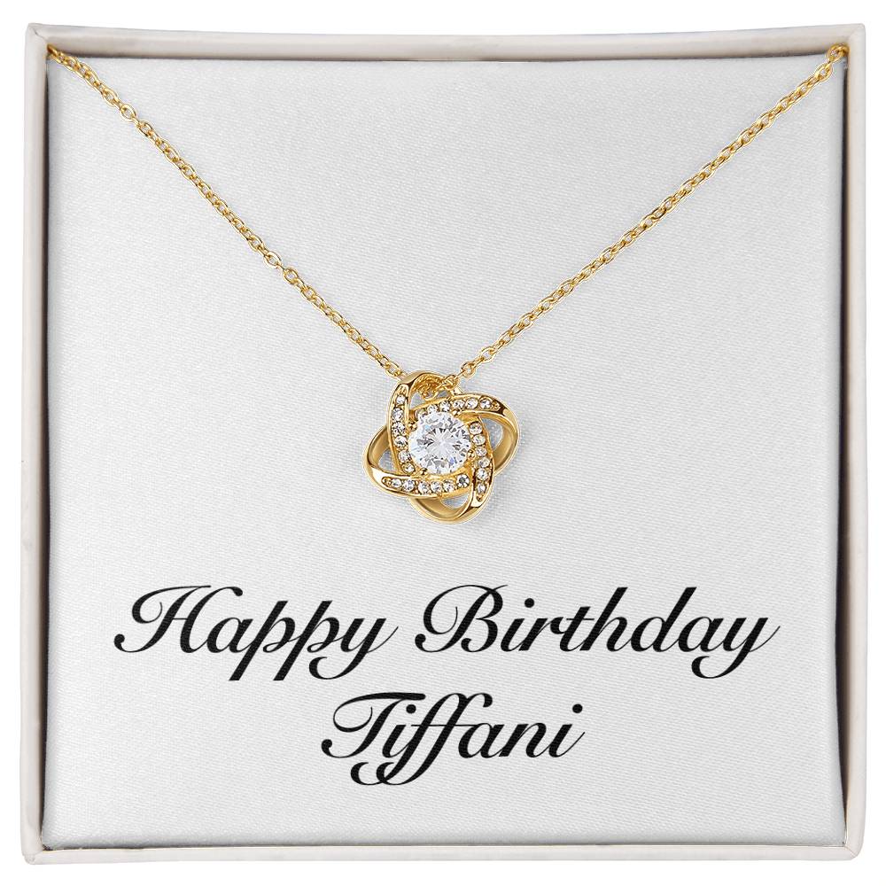 Happy Birthday Tiffani - 18K Yellow Gold Finish Love Knot Necklace