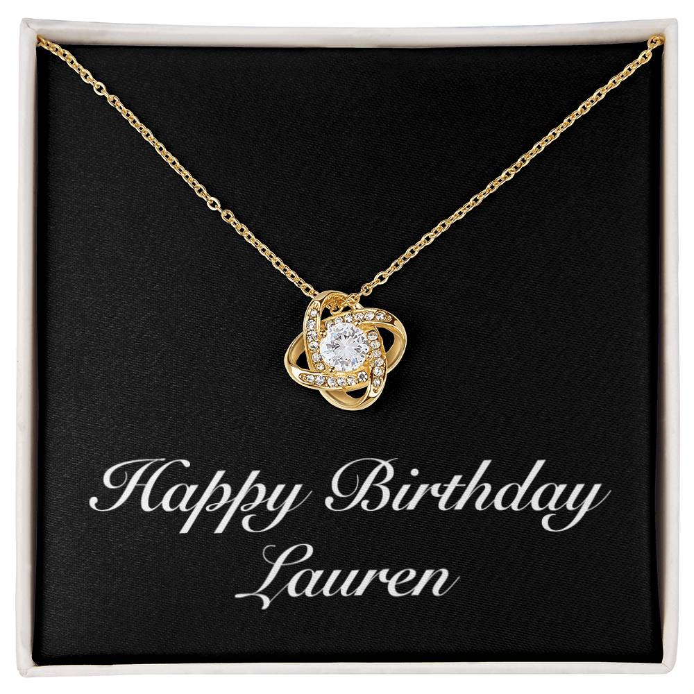 Happy Birthday Lauren v2 - 18K Yellow Gold Finish Love Knot Necklace